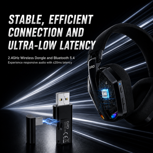 Fone de ouvido gamer sem fio QRD A55 2,4 GHz