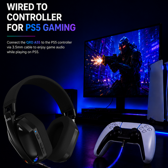 Fone de ouvido gamer sem fio QRD A55 2,4 GHz