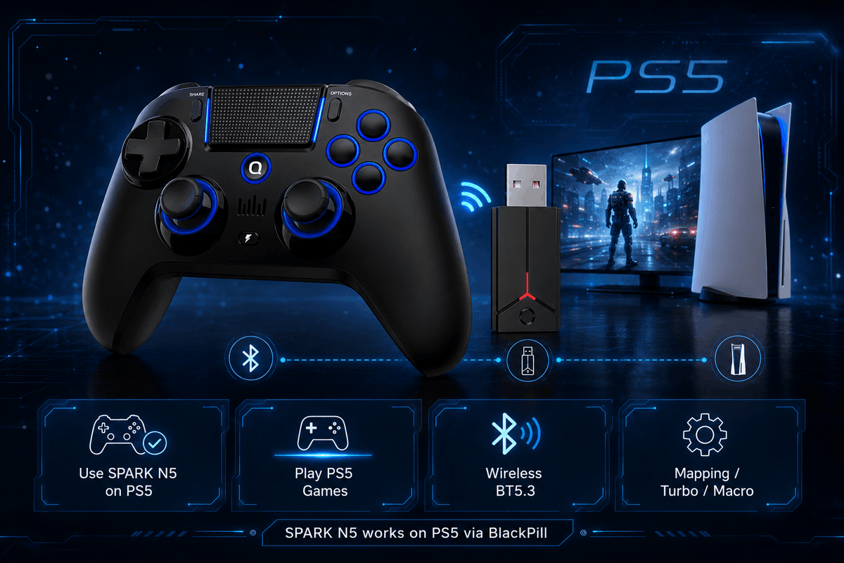 QRD Spark N5 wireless PS5/PS4/PS3 controller with Hall-effect